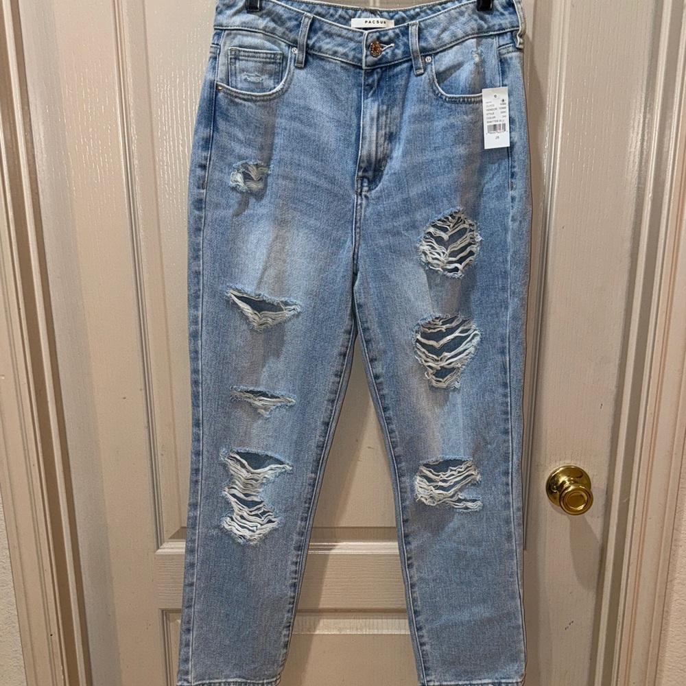Pacsun Women's Light Blue Distressed Mom Jeans